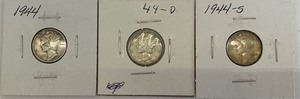 3 Mercury Dimes - 1944 P,D, & S