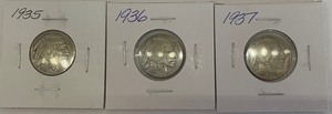 3 Different Buffalo Nickels - 1935, 1936, & 1937