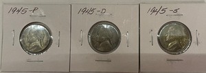 Three Different Silver War Nickels - 1945 P, D, & S