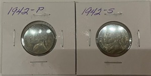 Two Different Silver War Nickels - 1942 P & S