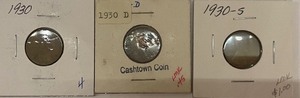 Three Different Lincoln Wheat Pennies - 1930 P, D, & S
