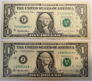 2 Different $1 Star Notes (F21558872, J03091419)