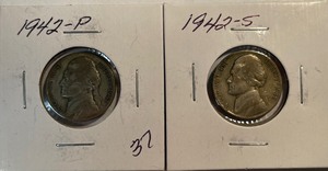 Two Different Silver War Nickels - 1942 P & S
