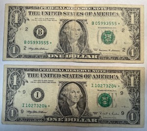 2 Different $1 Star Notes (B05993555, I10273204)