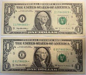 2 Different $1 Star Notes (I17845823, E01780224)