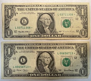 2 Different $1 Star Notes (L03711308, L00656713)