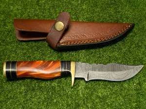 Custom Made 8 Inch Damascus Knife with Leather Sheath
