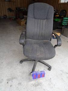 Black office chair. Very relaxing & 4 blue waiting rooms chairs. As shown.