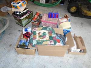 Pile of assorted solar lights, seat cushions & more treasures. As shown.