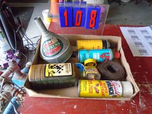 Flat of lps, oil, funnels & misc. chemicals. As shown.