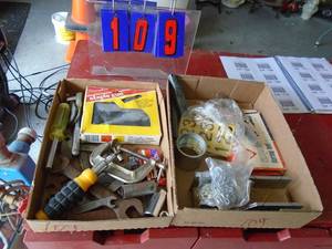 Qtyof 2 flats misc tools, clamps, staplers. As shown.