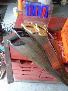 Milk crate with misc saws. As shown.