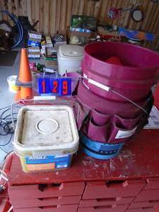 Bucket boss style tool holder & pail of nails. As shown.