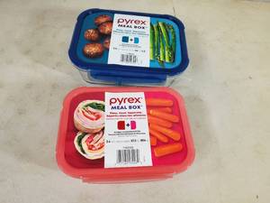 lot 54 image: 2 New Glass Pyrex Meal Boxes