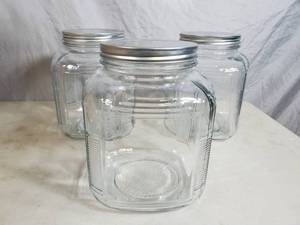 lot 121 image: 3 New Large 1 Gallon Glass Jars
