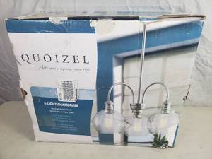lot 97 image: New Quoizel Chandelier  Missing One Glass Globe