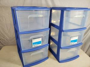 lot 144 image: 2 New 3 Drawer Organizers with Wheels