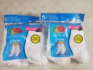 lot 223 image: 2 New 6 Packs of Womens Fruit of The Loom Crew Socks