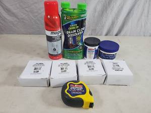lot 239 image: 5 New Tape Measures and New Cleaning Products