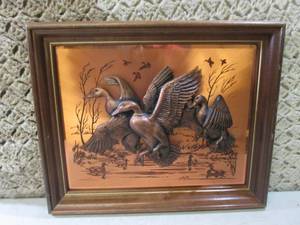 lot 328 image: (C-3) Framed 3D Ducks Copper Backgr...