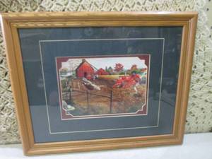 lot 275 image: (D-1) Framed Farm Scene PheasantsT...