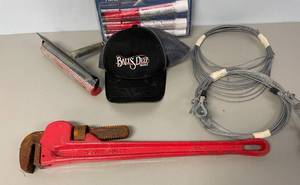 lot 76 image: Lot of Garage Items Flares Cable Wrench and More