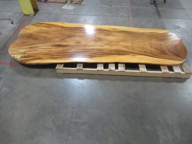 Solid Wood Live Edge Walnut Coffee Table With 2 small Metal Square Bases. Scratch And Dent. Approximate Dimensions 104 x 42 x 2 - Slight mold growth from sitting in warehouse (can be sandedremoved) NO RESERVE