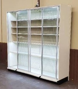 Large Glass Front Retail Display Case with Interior Lighting (98T x 94W x 25D) - With locks and keys.
