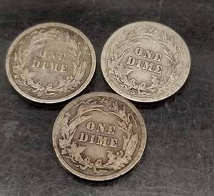 3 US BARBER DIMES 1899 1905-S 1907