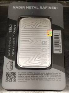 1 TROY OZ .999 FINE SILVER BAR NADIR METALS SEALED