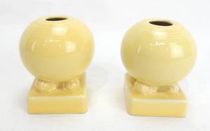 lot 12 image: Pair of Yellow Round Candleholders