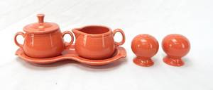 lot 67 image: Persimmon Cream and Sugar Tray Set and Salt and Pepper Set