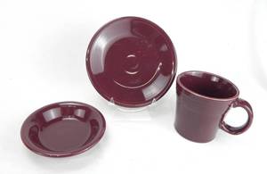 lot 112 image: Claret New Salad Plate New Tapered Mug and Fruit Bowl