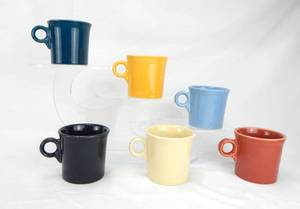 lot 55 image: Lot of 6 Discontinued Colored Ring Handled Mugs