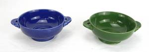 lot 61 image: Vintage Cobalt and Forest Green Cream Soup Bowls