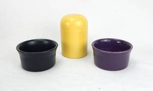 lot 167 image: Lot of 2 Ramekins and Sunflower Cheese Shaker
