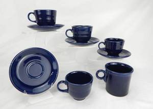 lot 170 image: Lot of Cobalt Cups and Saucers and Ring Handled Mug