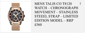 New Talis Co. T8120 Limited Edition Watch ($733 msrp)