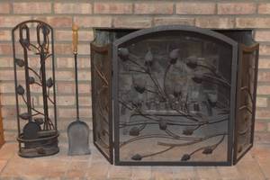 Matching fireplace tools and fireplace screen