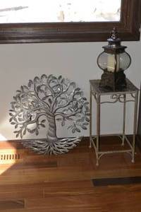 Metallic Tree with birds, side table and candle dcor