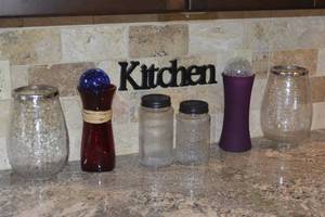 Large Candle Tops, Vases, Aqua globe and canisters