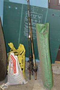Old fishing reels and rods, ice melt and more