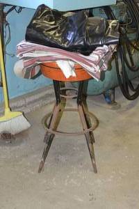 Shop Stool with misc. Fabric