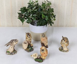 Collection of Hamilton Collection Nesting Instincts Mother and Baby Owl Figurines with a Artificial Plant
