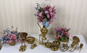 18 Piece Brass Bells, Planters, Pots, Horses and More