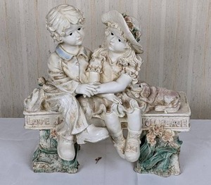 Bench Boy and Girl Outdoor Decorative Garden Statue