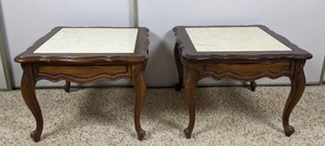 Set of Two Beautiful Wooden End Tables with Marble Top