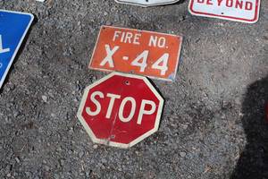 lot 460 image: Lot of (2) Metal Signs - Fire No.  X-44, STOP