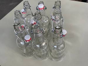9 Clear Glass 16oz Swing-top Bottles