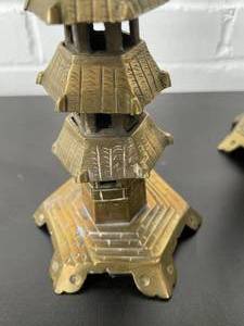 2 Rare Vintage 10 Vintage Brass Pagoda Towers Candlesticks
